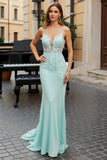 Mint Green Mermaid Appliqued Prom Dress