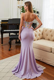 Lilac Floral Mermaid Spaghetti Straps Prom Dress