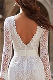 Ivory Lace Bodycon Long Sleeve Midi Engagement Dress with Sash