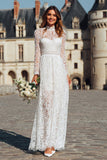 Ivory Lace High Neck Long Sleeve Engagement Dress