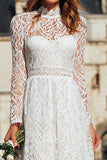 Ivory Lace High Neck Long Sleeve Engagement Dress