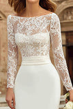 Ivory Bodycon Bateau Neck Midi Engagement Dress with Lace