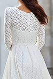 Ivory Lace A Line Long Wedding Reception Dress with Long Sleeves