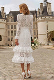 Ivory Mermaid Lace Tiered Ruffled Courthouse Wedding Dress