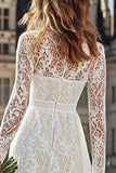 Ivory Sheath Lace Long High Neck Wedding Reception Dress