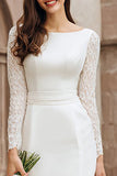 Ivory Bodycon Boat Neck Satin Courthouse Wedding Dress