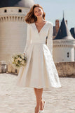 Ivory A Line V Neck Midi Registry Office Wedding Dress