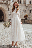 Ivory Lace A Line High Neck Rehearsal Dinner Dress