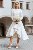 Ivory Round Neck Jacquard A Line Courthouse Wedding Dress