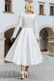 Ivory Round Neck Jacquard A Line Courthouse Wedding Dress