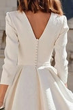 Ivory A Line V-Neck Midi Engagement Dress with 3/4 Sleeves