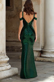 Cold Shoulder Sequin Mermaid Dark Green Long Prom Dress