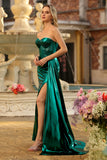 Metallic Dark Green Mermaid Sweetheart Maxi Formal Dress with Slit