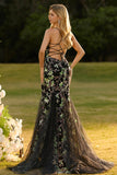 Pink Corset Floral Mermaid Lace Up Back Long Prom Dress with Sequins