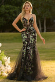 Pink Corset Floral Mermaid Lace Up Back Long Prom Dress with Sequins
