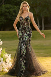 Pink Corset Floral Mermaid Lace Up Back Long Prom Dress with Sequins