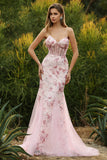 Black Mermaid Corset Sequins Floral Long Prom Dress with Lace Up Back