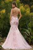 Black Mermaid Corset Sequins Floral Long Prom Dress with Lace Up Back