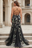 Sparkly Black Mermaid Corset Long Plus Size Prom Dress with Lace Up Back