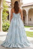 Pink Jacquard Strapless A Line Corset Long Plus Size Prom Dress with Slit