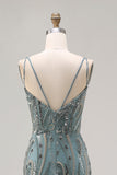 Sparkly Grey Green Mermaid Beaded Sequin Long Prom Dress