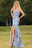 Pink Mermaid Tiered Ruffle Sequin Long Floral Prom Dress with Slit
