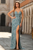 Pink Beaded Floral Mermaid Backless Long Prom Dress with Slit