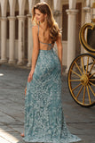 Pink Beaded Floral Mermaid Backless Long Prom Dress with Slit