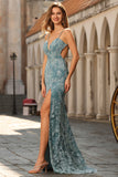 Pink Beaded Floral Mermaid Backless Long Prom Dress with Slit