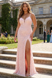 Grey Green Appliqued Mermaid Spaghetti Straps Long Prom Dress with Slit