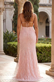Grey Green Appliqued Mermaid Spaghetti Straps Long Prom Dress with Slit