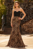 Brown Leopard Mermaid Sweetheart Appliqued Long Formal Dress with Bow