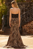 Brown Leopard Mermaid Sweetheart Appliqued Long Formal Dress with Bow