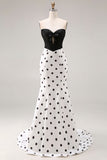 Black and White Polka Dots Sweetheart Mermaid Long Corset Formal Dress