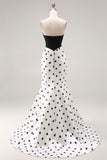 Black and White Polka Dots Sweetheart Mermaid Long Corset Formal Dress