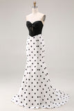 Black and White Polka Dots Sweetheart Mermaid Long Corset Formal Dress