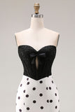 Black and White Polka Dots Sweetheart Mermaid Long Corset Formal Dress