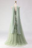 Dusty Sage Embroidered Strapless A-Line Long Formal Dress With Slit