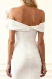 Off The Shoulder White Sheath Wedding Dress With Slit