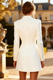 White Peak Lapel Short Blazer Wedding Dress with Sleeves