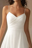 White A Line Chiffon Spaghetti Straps Midi Wedding Dress