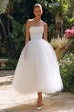 Simple White Strapless Tulle Maxi Engagement Dress