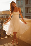 White Strapless A Line Mini Rehearsal Dinner Dress