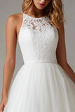 White A Line Lace Midi Courthouse Wedding Dress