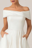 Off The Shoulder A Line White Courthouse Wedding Dress