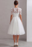 White High Neck A Line Lace Courthouse Wedding Dress