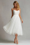White Spaghetti Straps A Line Wedding Reception Dress