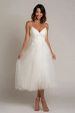 White Appliqued A Line Tulle Wedding Reception Dress