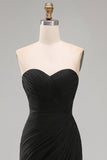 Black Chiffon Ruched Sweetheart Mermaid Long Formal Dress with Slit