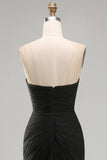 Black Chiffon Ruched Sweetheart Mermaid Long Formal Dress with Slit